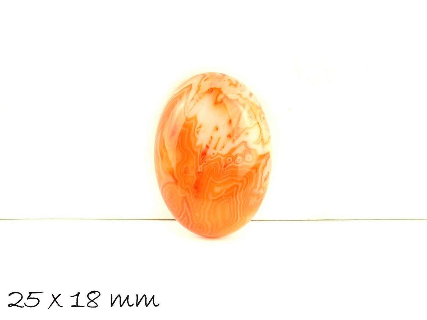 1 Stück ovaler Edelstein Cabochon, Cabochon Achat, 25 x 18 mm, rot-orange
