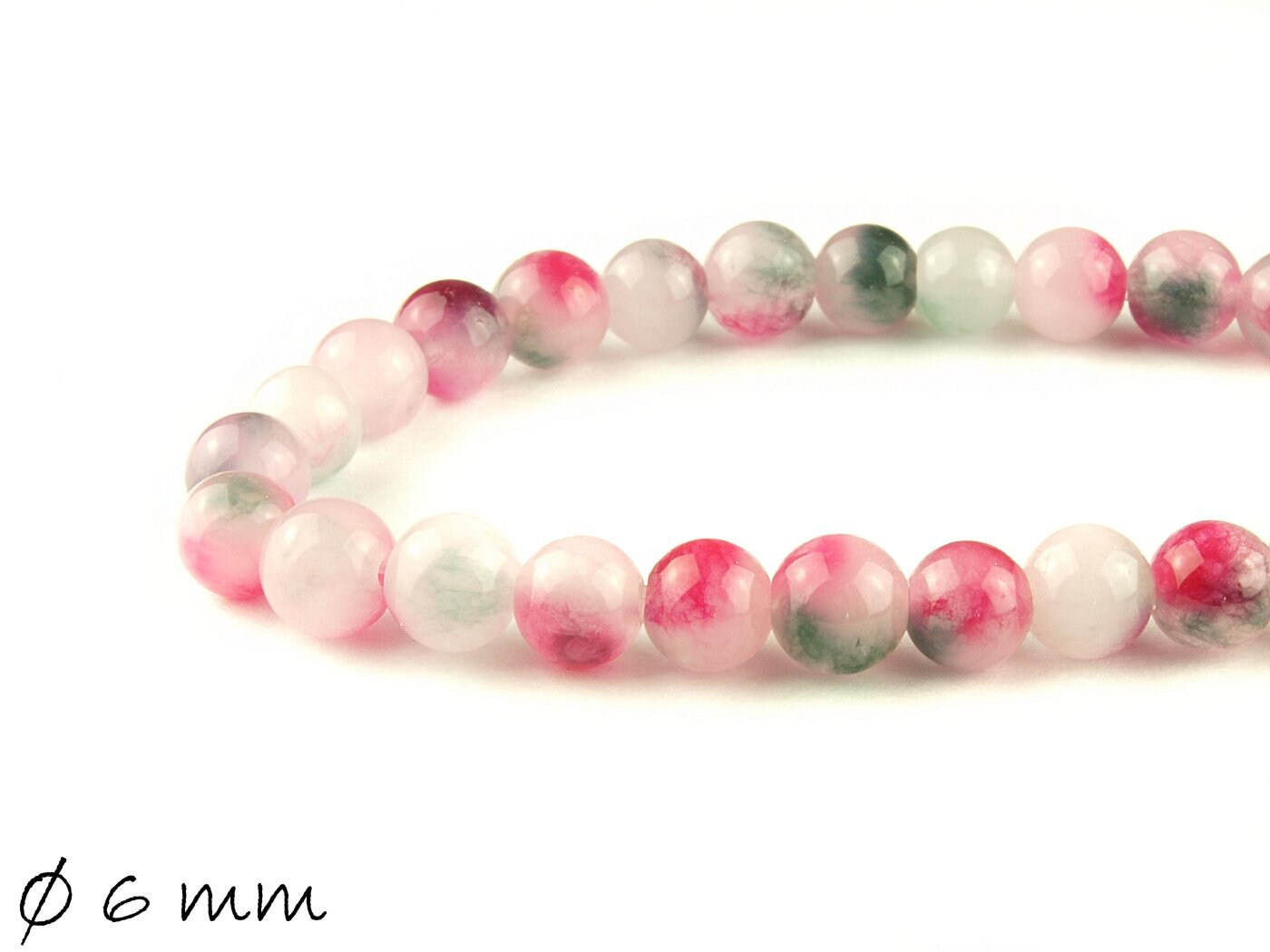 20 Stück Edelstein Jadeperlen mit 6 mm Durchmesser in pink-grün-weiß