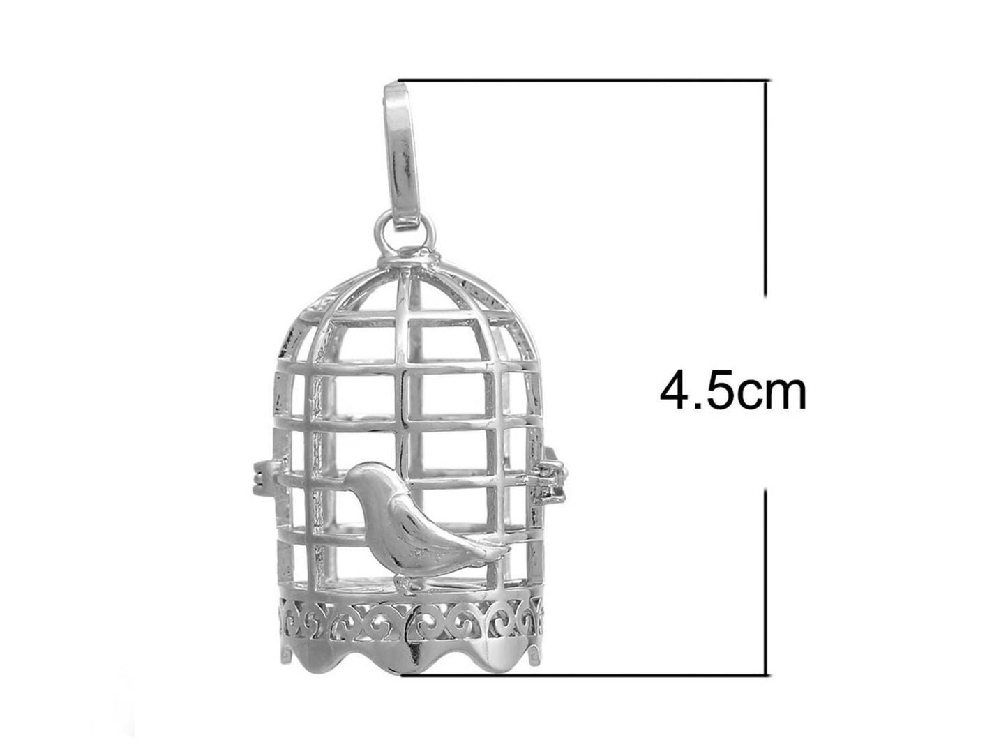 1 Stück Anhänger Wunschbox in Form eines Käfigs mit Vogel in silber, Ø 45 x 21 mm