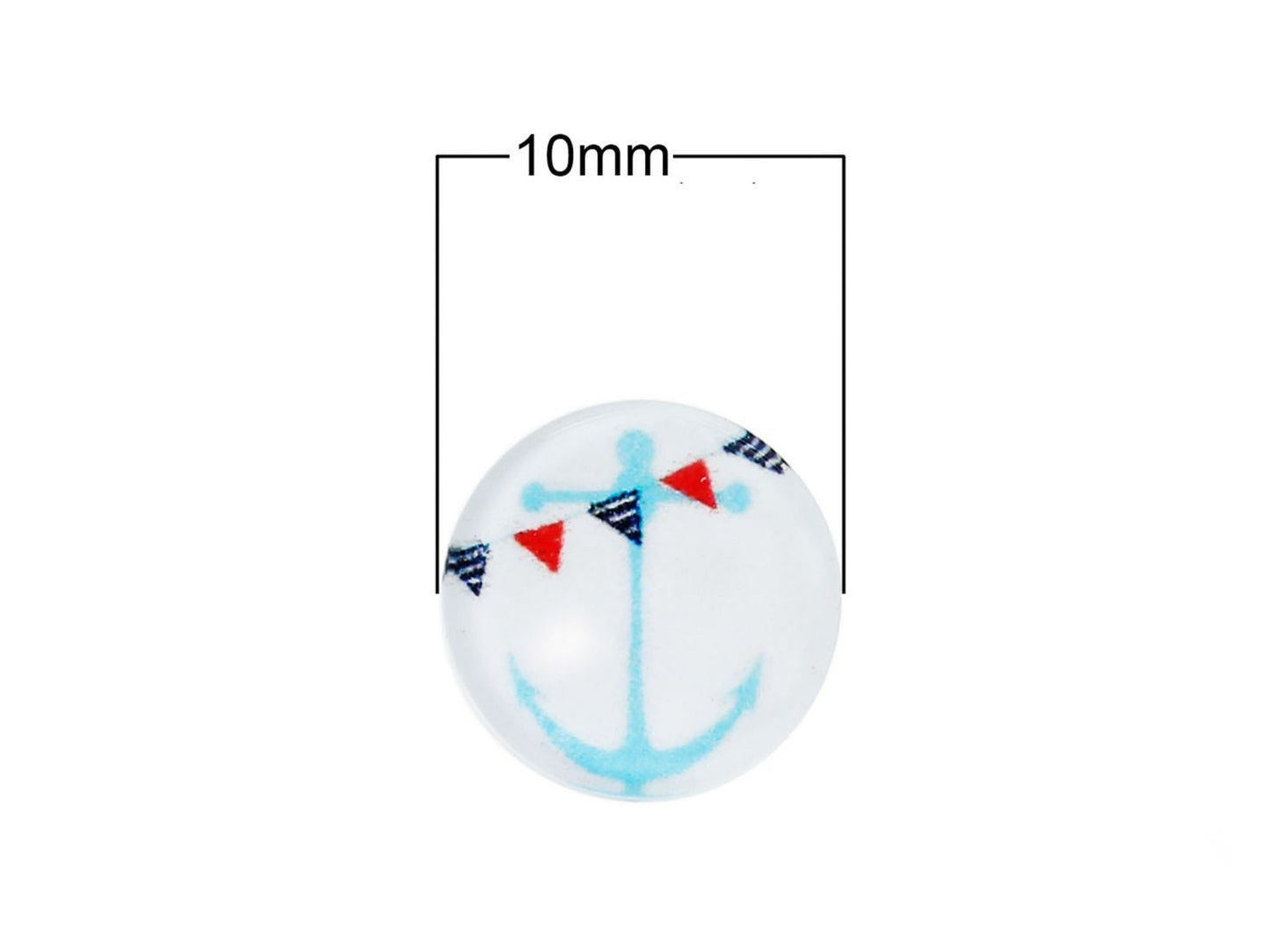 10 Stück beklebte Glas Cabochons, Anker, Ø 10 mm
