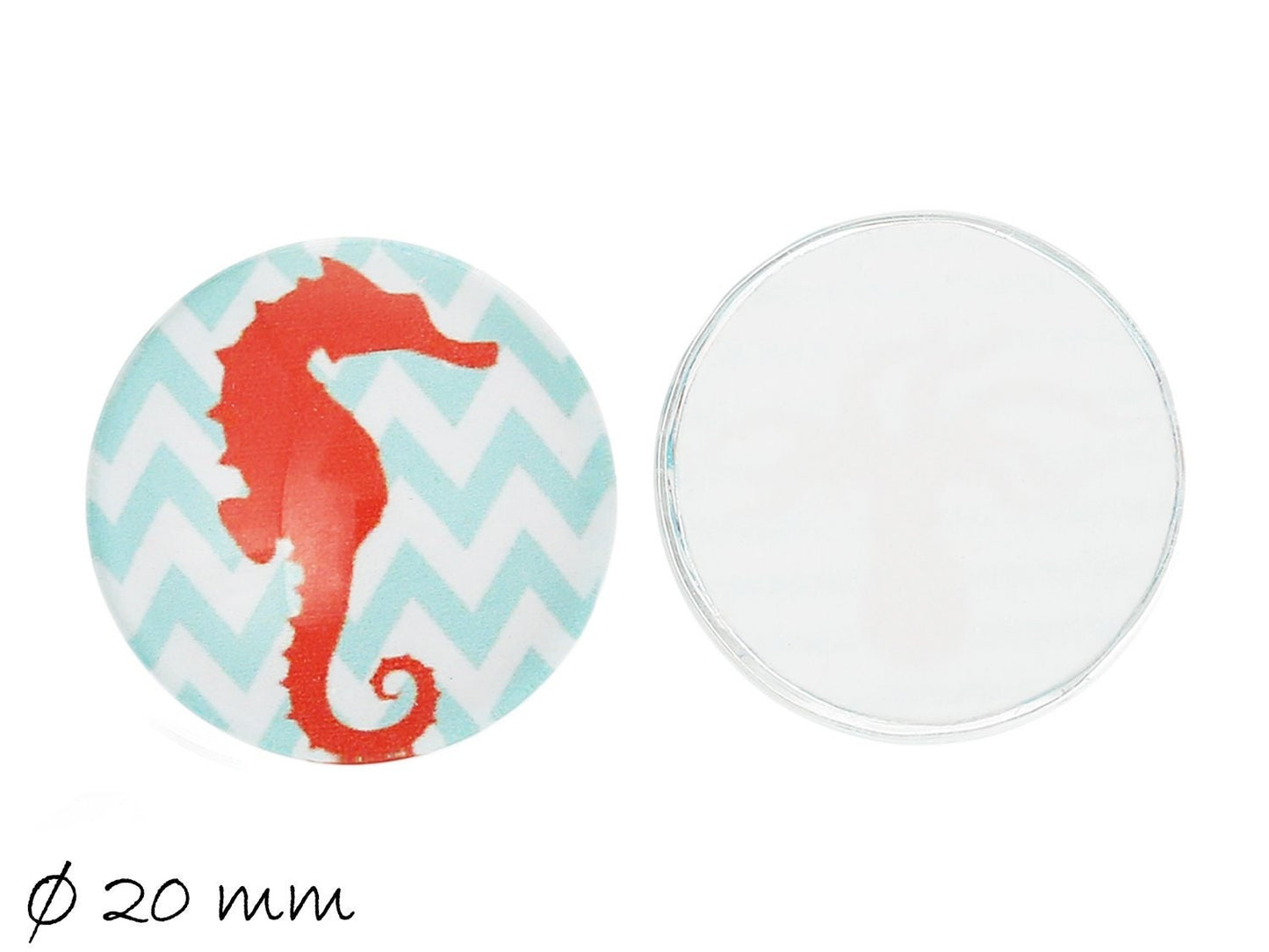 5 Stück beklebte Glas Cabochons, Set Seepferdchen Ø 20 mm