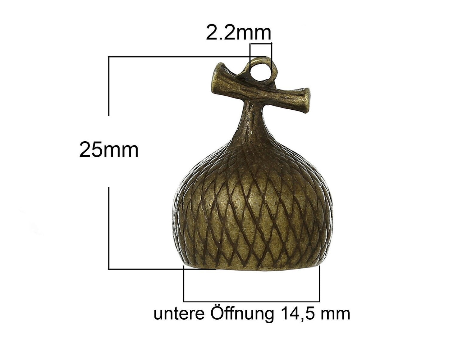 2 Stück Anhänger zum Befestigen/Schließen von Perlen in bronze, Eichelhut, 25 x 19 mm