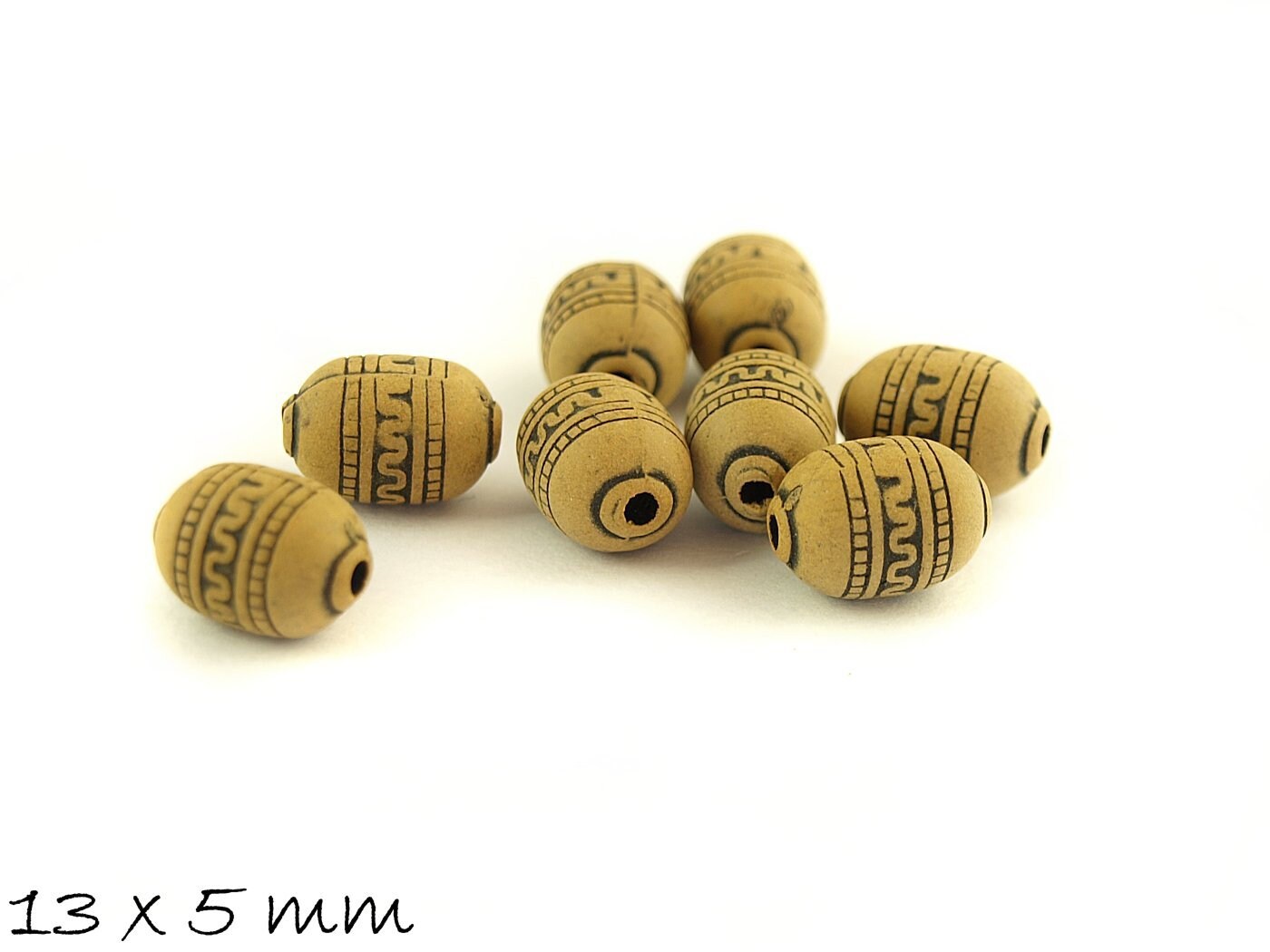 10 Stück Acryl Perlen Knochen Imitat, gemustert, oval, 13 x 5 mm