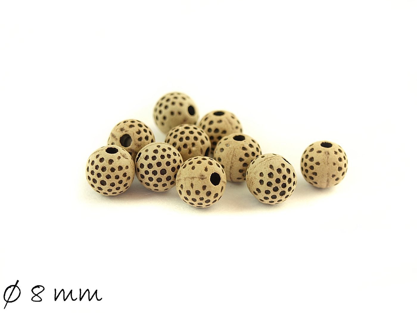 10 Stück Acryl Perlen Knochen Imitat, gemustert,, rund, Ø 8 mm