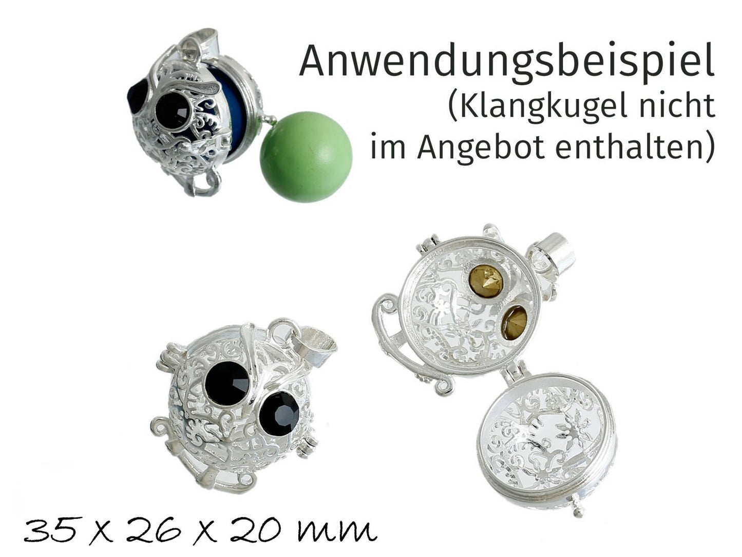 1 Stück Anhänger Wunschbox, Klangkugel, silber, Ø 35 x 26 x 20 mm