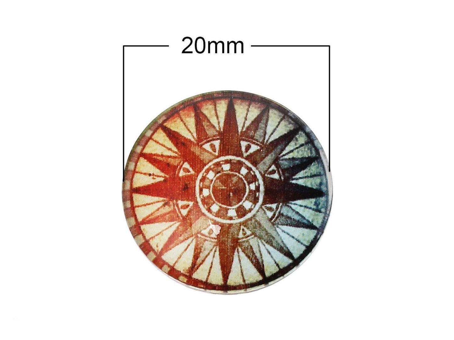 5 Stück beklebte Glas Cabochons, Kompass Ø 20 mm
