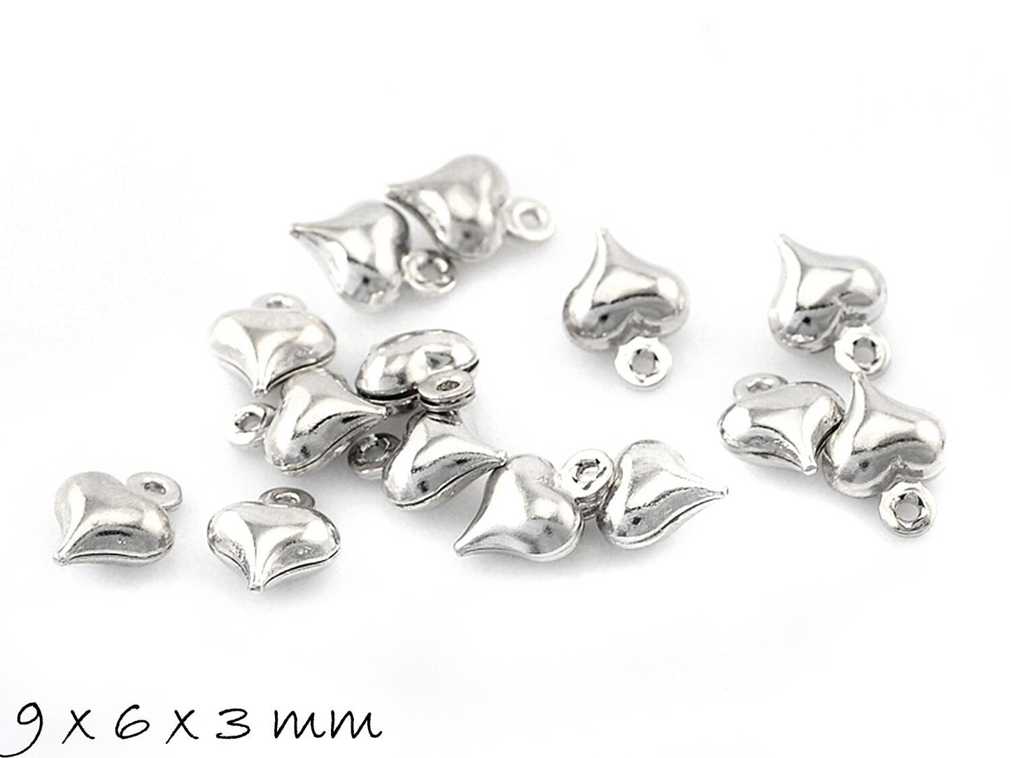 10 Stück Anhänger Herzen silber 9 x 6 x 3 mm