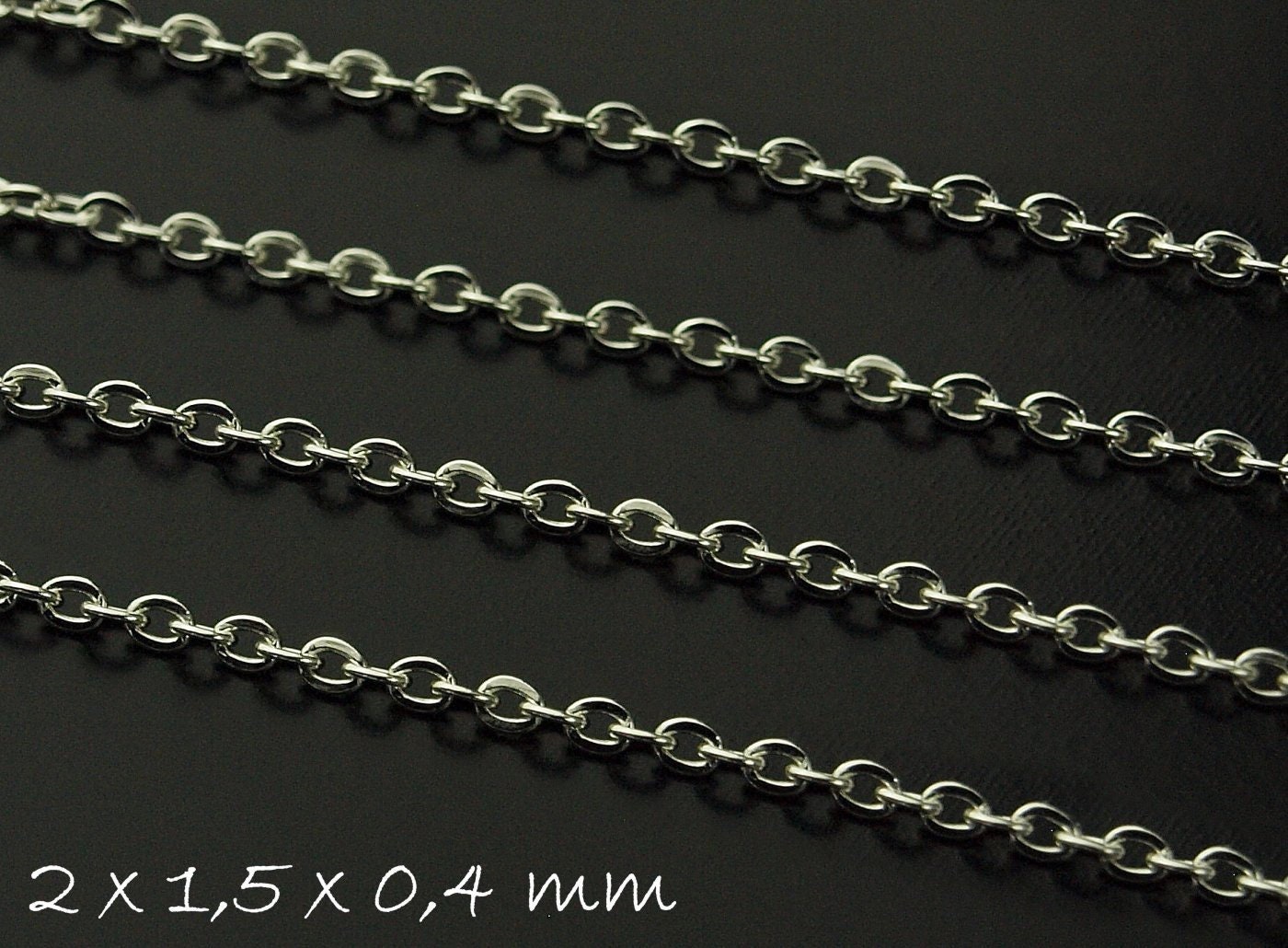 1,19EUR/m - 5 m Gliederkette, Edelstahl, hell-silber, fein, 2 x 1,5 x 0,4 mm