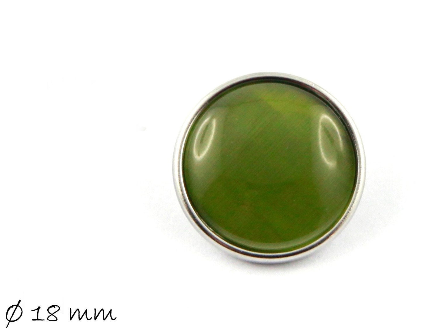 1 Stück Druckknopf mit Cateye Cabochon 18 mm, oliv-grün, Khaki