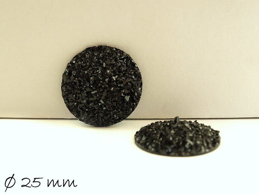 2 Stück Resin Cabochons, rund, Druzy-Imitat 25 mm, schwarz
