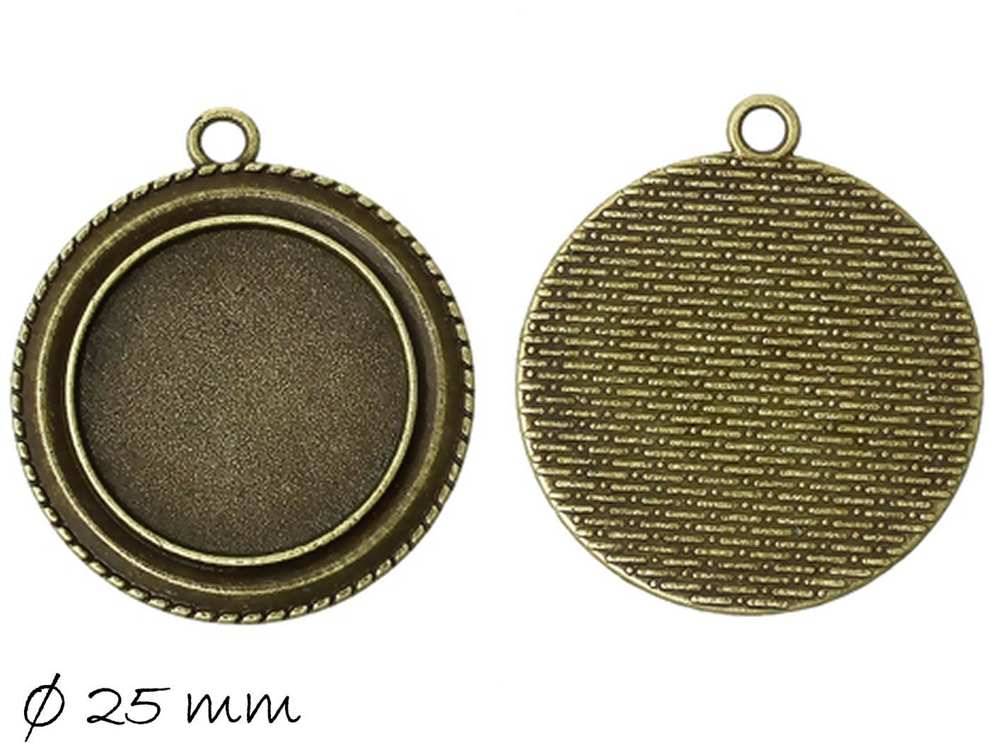 2 Stück Anhänger mit Cabochonfassung / Medaillon, 25 mm, bronze 4