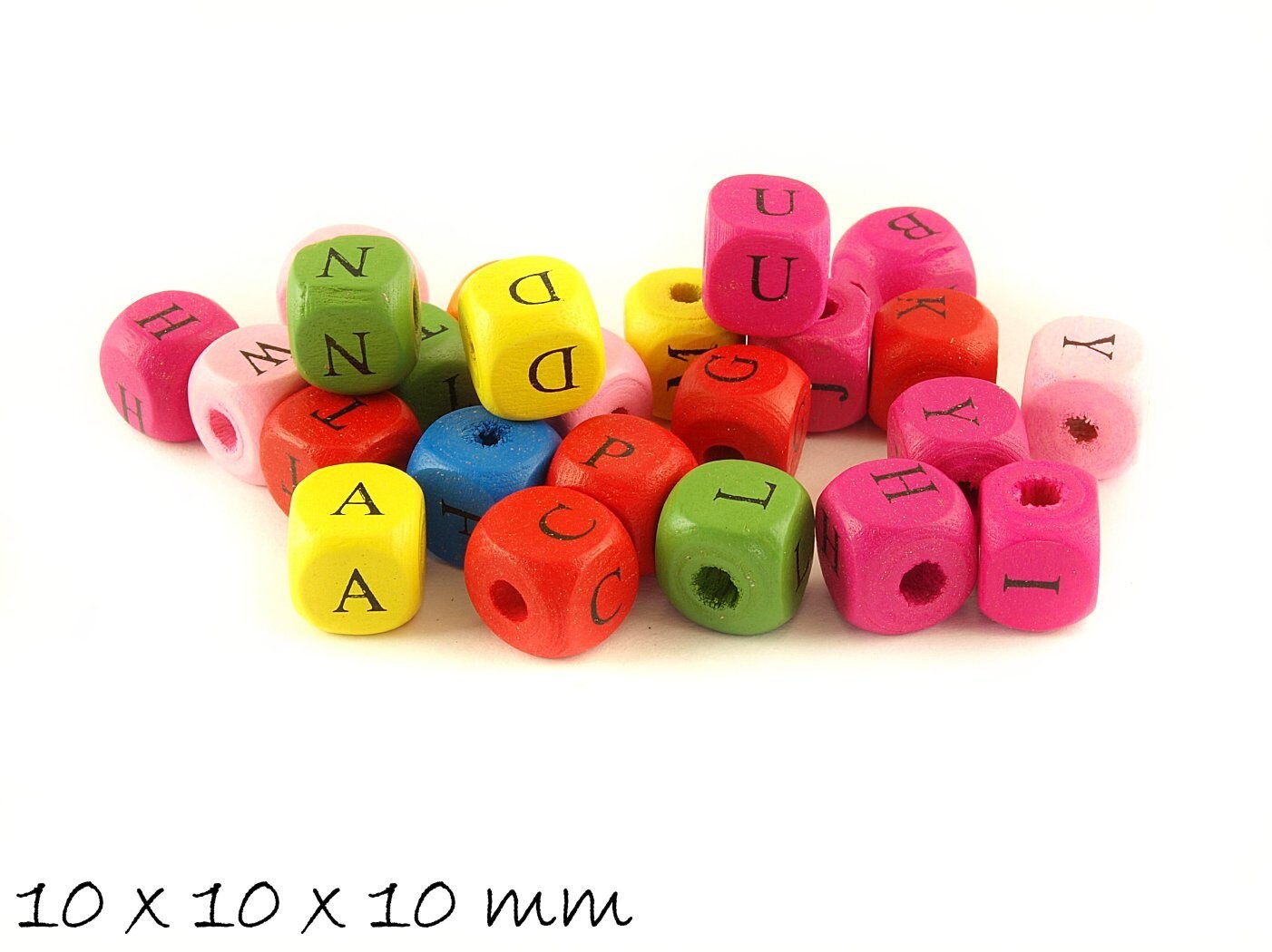 10 Stück Würfel aus Holz, Buchstaben Wahl nach Wunsch, bunt