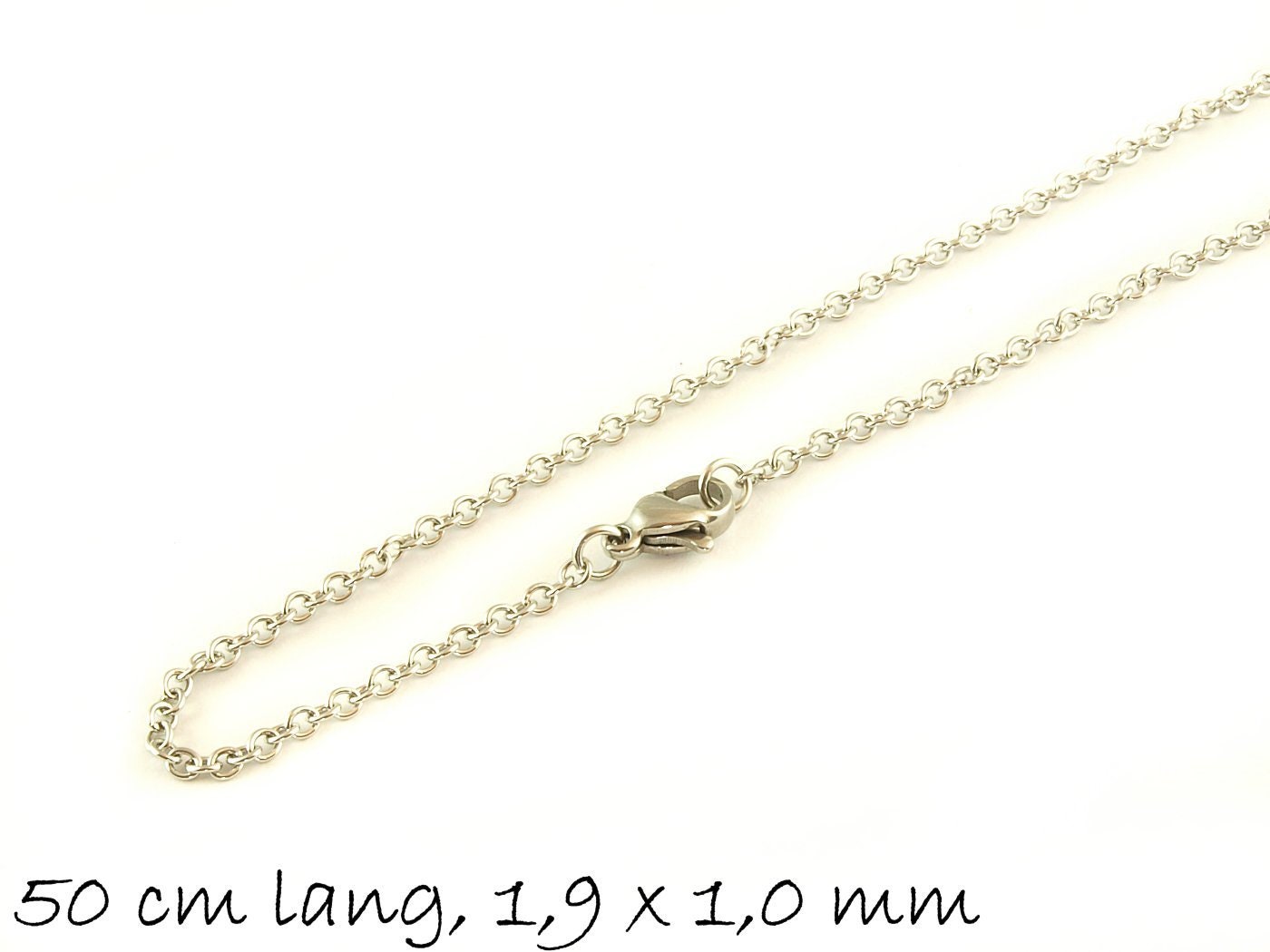 1 Stück Fertige Gliederkette Edelstahl, platin-silber, 50 cm lang, 1,9 x 1,0 mm