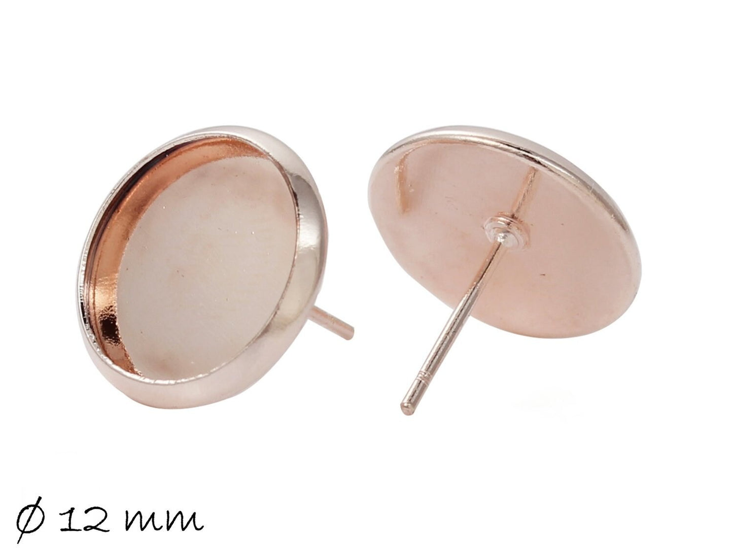 4 Stück Ohrstecker Rohlinge in rose gold mit Cabochonfassung 12 mm