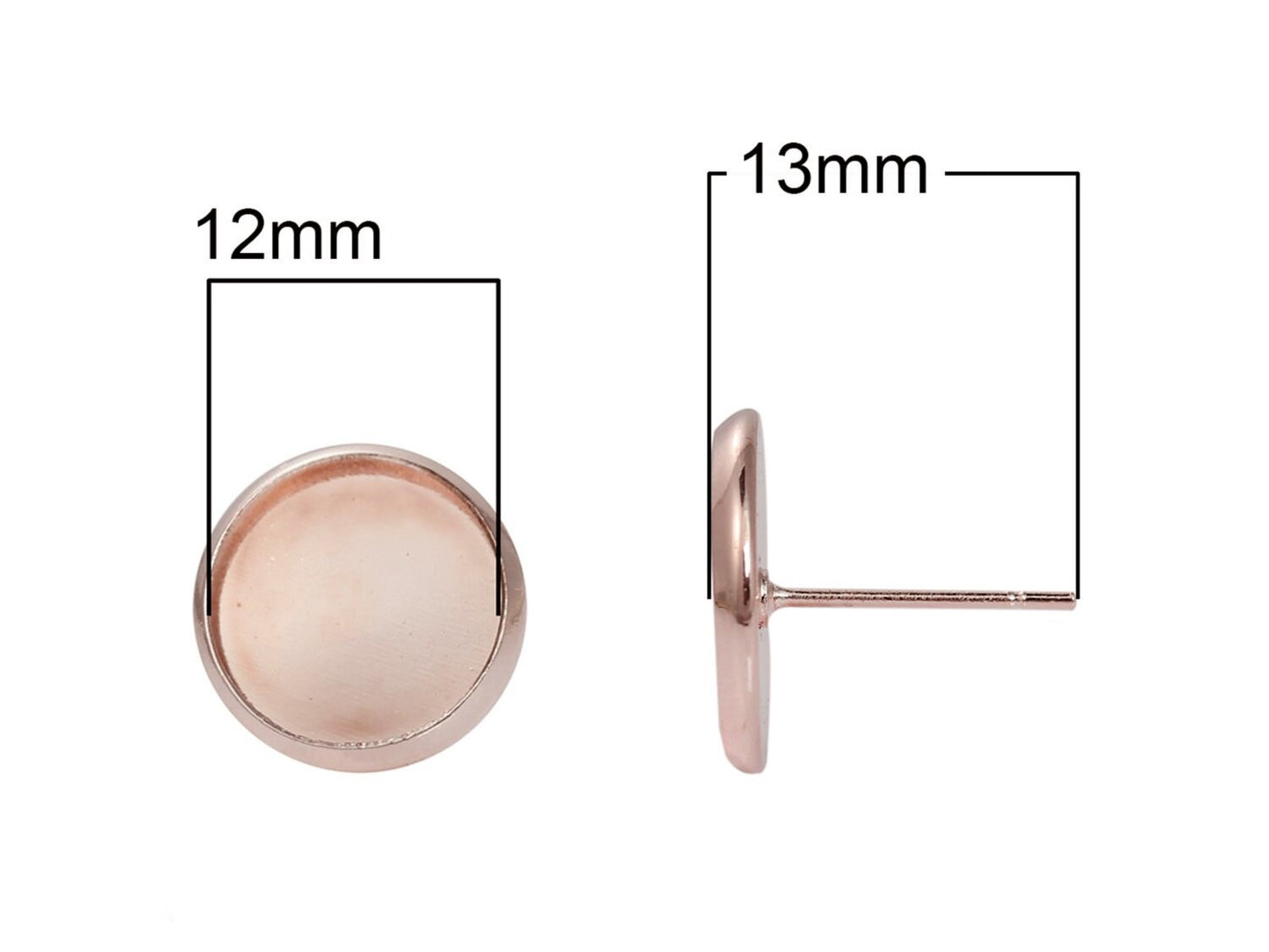 4 Stück Ohrstecker Rohlinge in rose gold mit Cabochonfassung 12 mm