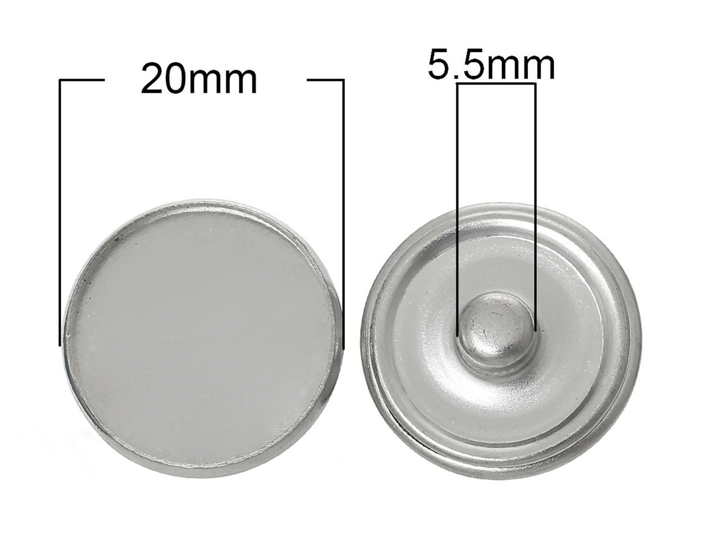 4 Stück Druckknopf Rohlinge für  Cabochons 18 mm, platin
