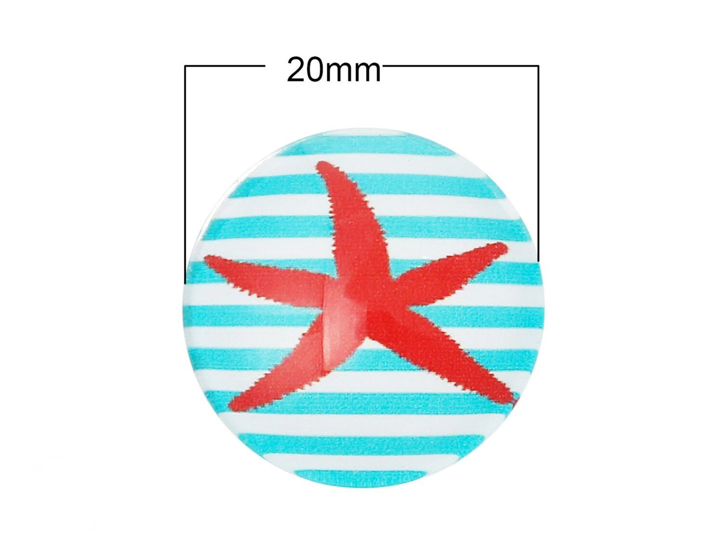 5 Stück beklebte Glas Cabochons, Set, Seestern, Ø 20 mm
