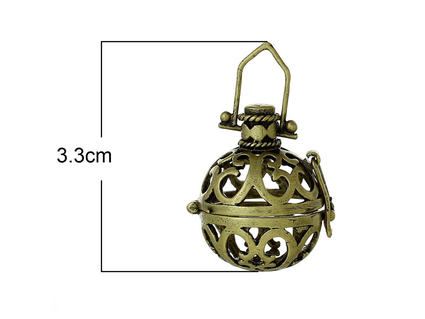 1 Stück Anhänger Wunschbox, Klangkugel, bronze, Ø 33 x 22 mm