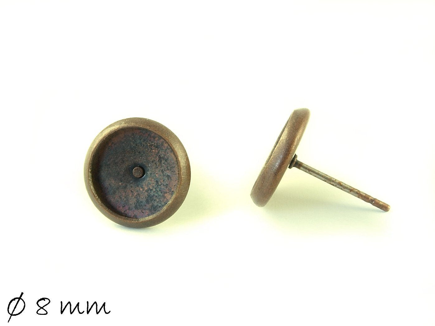 4 Stück Ohrstecker Rohlinge mit Fassung, kupfer, 8 mm