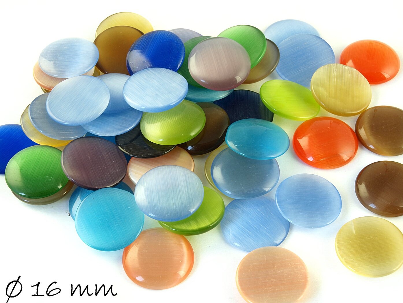 30 Stück runde Cateye Glas Cabochons 16 mm, Mix 3