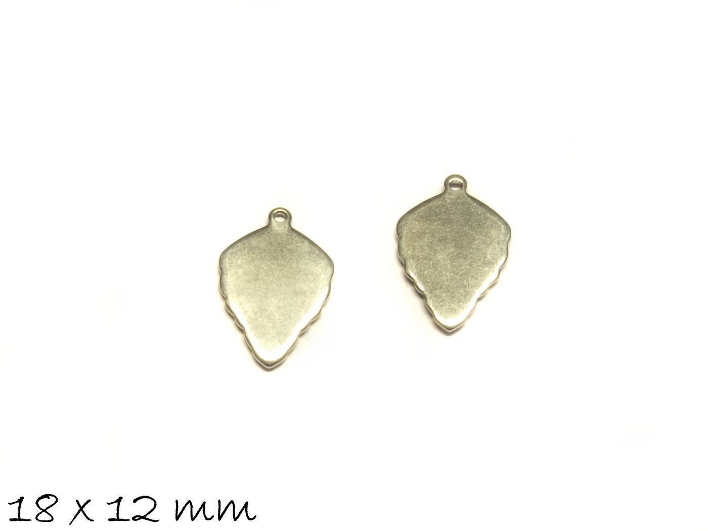 10 Stück Anhänger Blatt Edelstahl Stempel Plättchen 18 x 12 mm