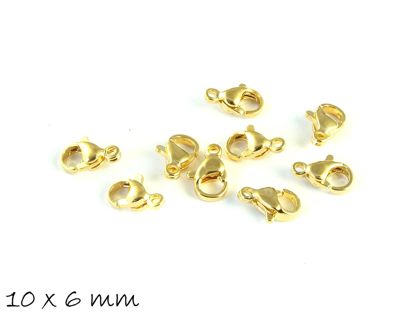 10 Stück Karabiner Verschlüsse aus Edelstahl, in gold, 10 x 6 mm