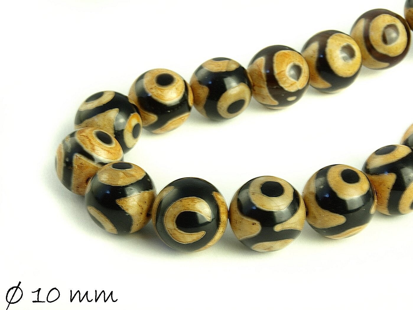 10 Stück schwarz-braune Achatperlen, Ø 10 mm