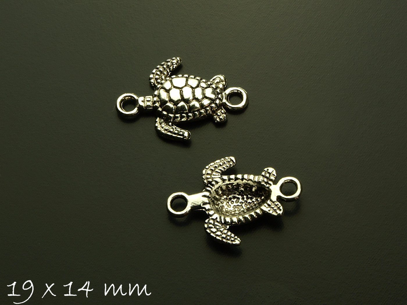 4 Stück Verbinder Schildkröte in altsilber 19 x 14 mm