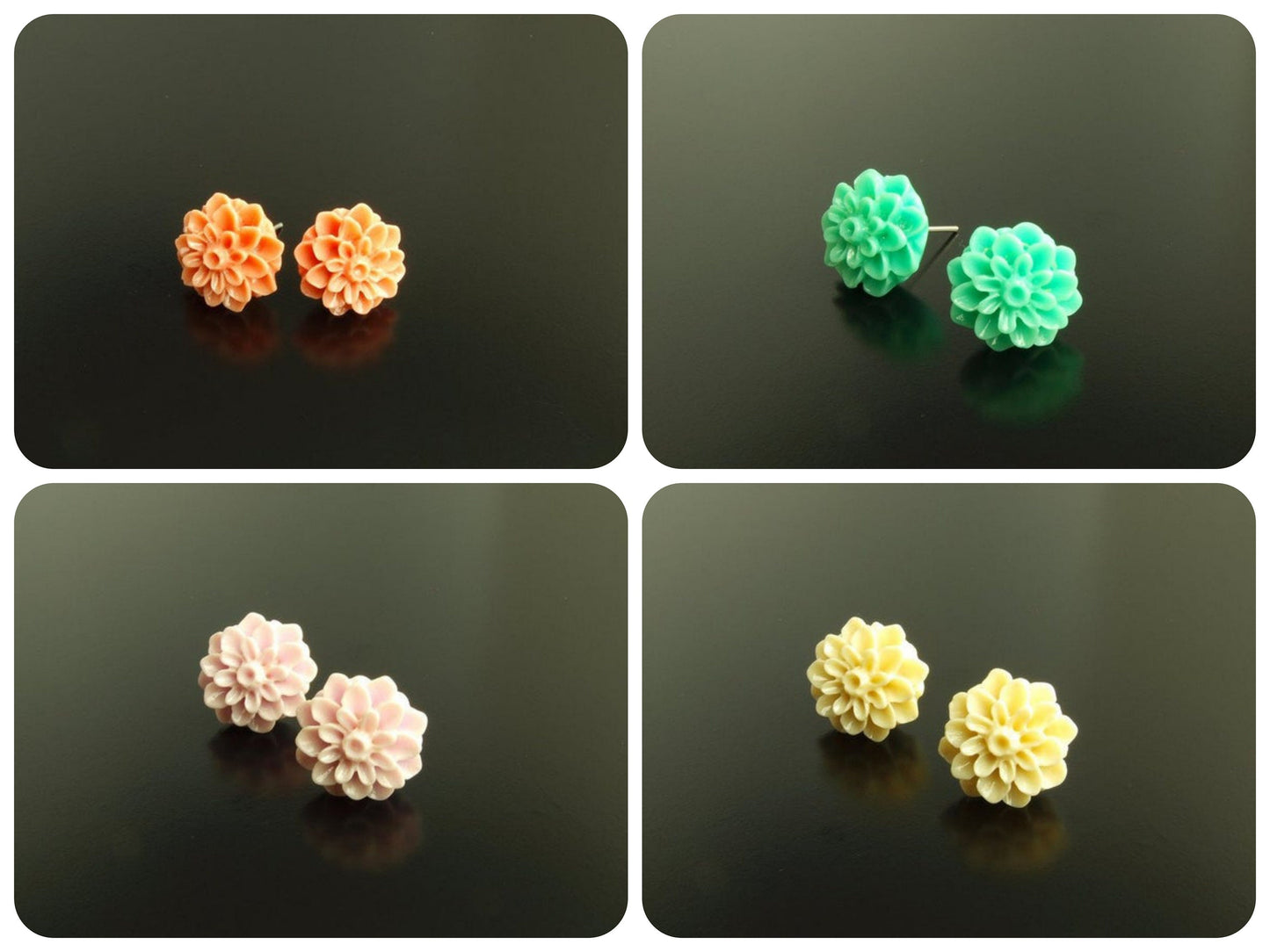 Ohrstecker Chrysantheme Blume Blüte Farbe nach Wahl türkis blau beige rosa pfirsich orange Ohrringe Juvelato