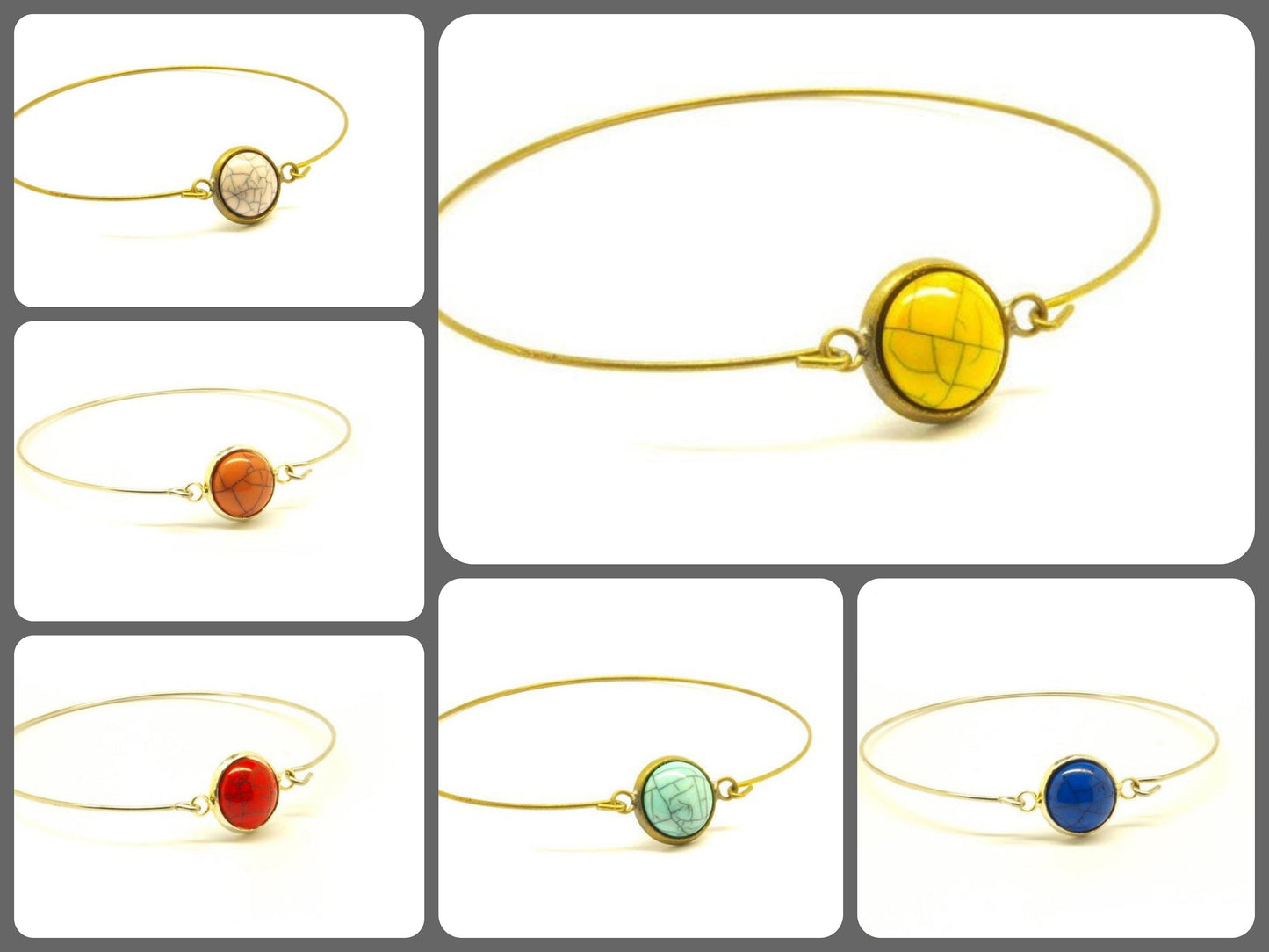 Armreif nach Wahl Cabochon Türkis Imitat vintage bronze silbern golden gelb orange rot rosa grün blau türkis