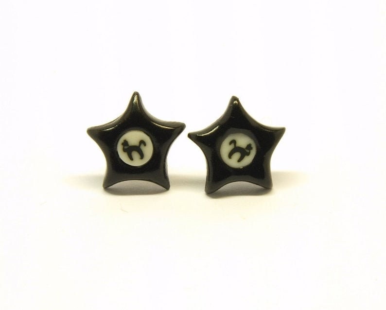 Ohrstecker nach Wahl aus Polmer Clay Fimo Sterne schwarz weiß braun rot blau gelb Stars Ohrringe Juvelato Stecker