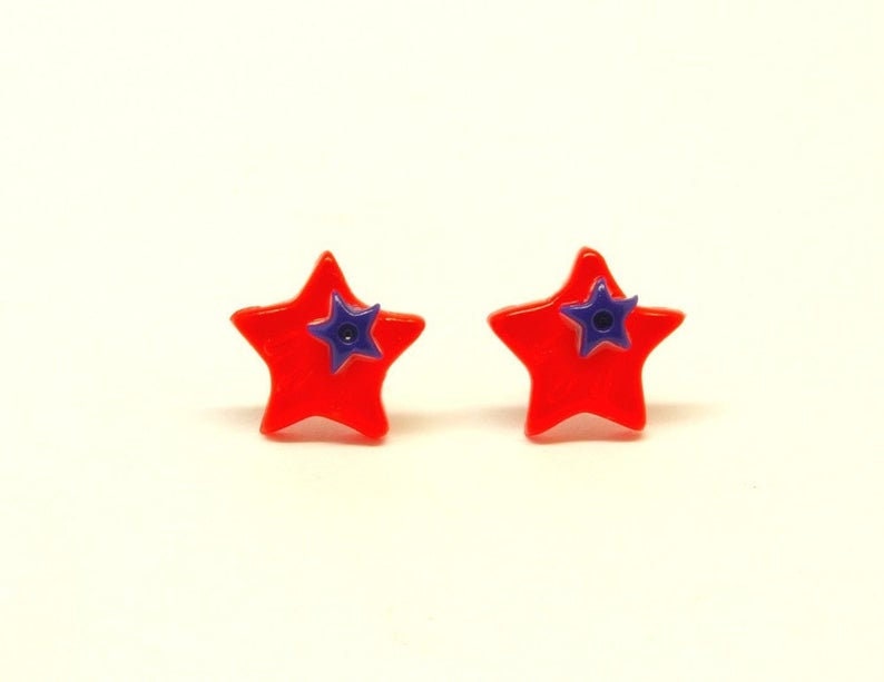 Ohrstecker nach Wahl aus Polmer Clay Fimo Sterne schwarz weiß braun rot blau gelb Stars Ohrringe Juvelato Stecker