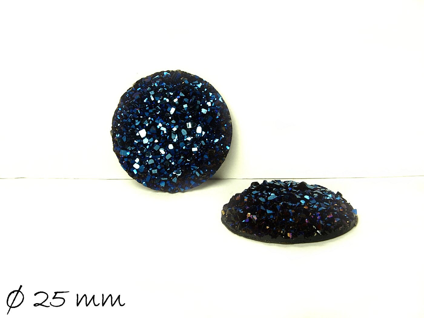 2 Stück Resin Cabochons, rund, Druzy-Imitat 25 mm, dunkelblau
