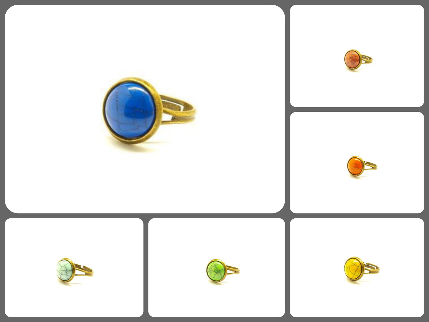 Ring nach Wahl Cabochon Türkis Imitat bronze vintage silbern gelb orange rot blau grün lila Juvelato