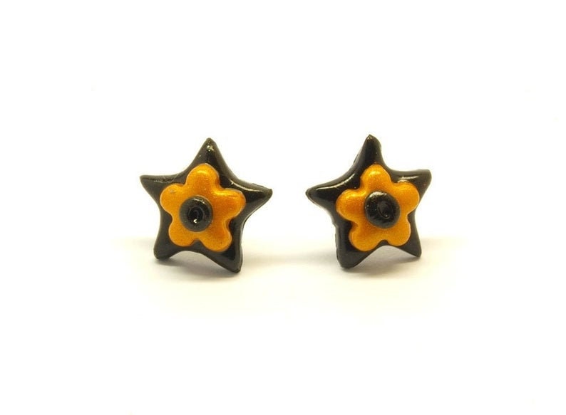 Ohrstecker nach Wahl aus Polmer Clay Fimo Sterne schwarz weiß braun rot blau gelb Stars Ohrringe Juvelato Stecker