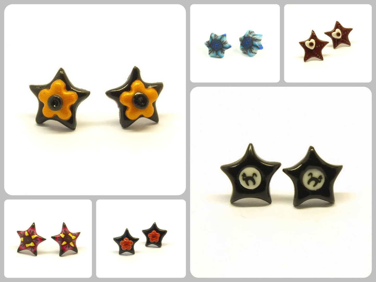 Ohrstecker nach Wahl aus Polmer Clay Fimo Sterne schwarz weiß braun rot blau gelb Stars Ohrringe Juvelato Stecker
