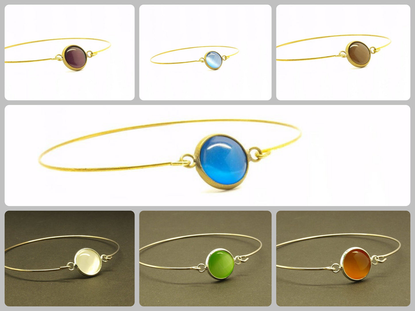 Armreif nach Wahl Cabochon Cateye Glas Spiralreif silbern bronze golden blau grün braun lila weiß beige orange Juvelato