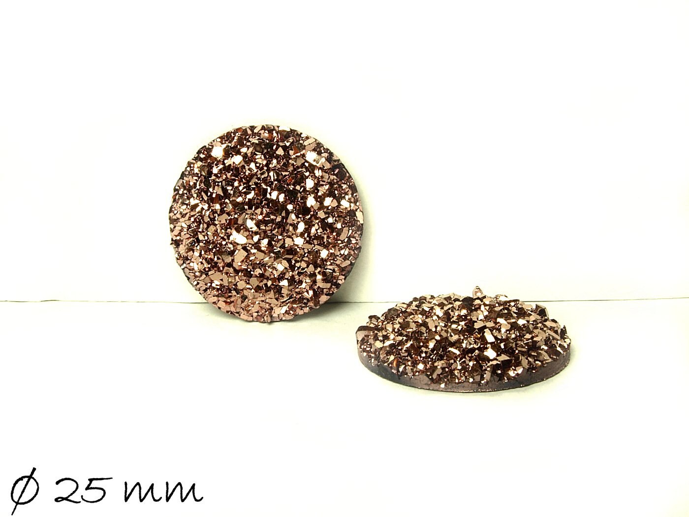 2 Stück Resin Cabochons, rund, Druzy-Imitat 25 mm, rosegold