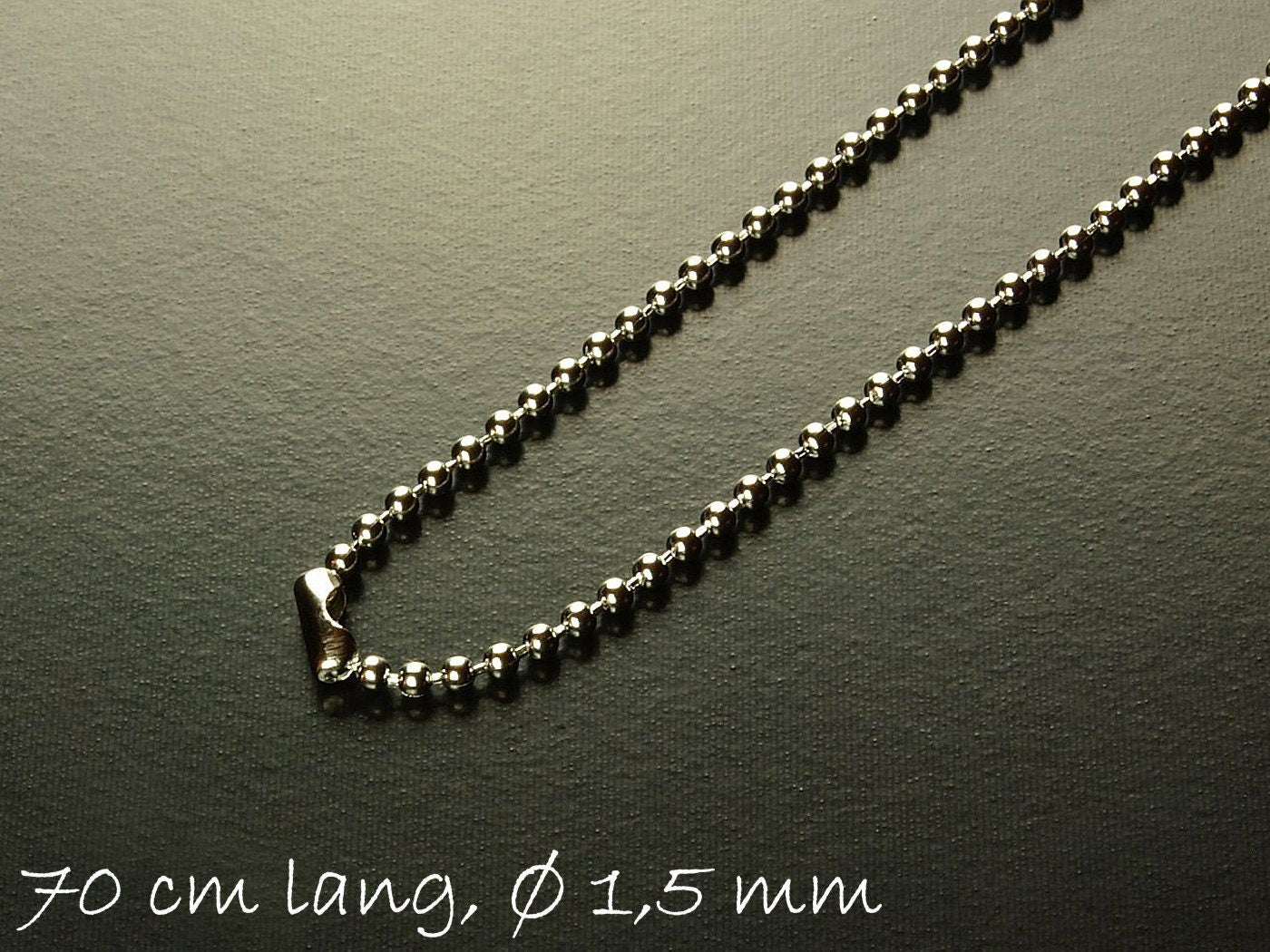 1 Stück Fertige Kugelkette mit Verschluss Edelstahl, silber, 70 cm lang, Ø 1,5 mm