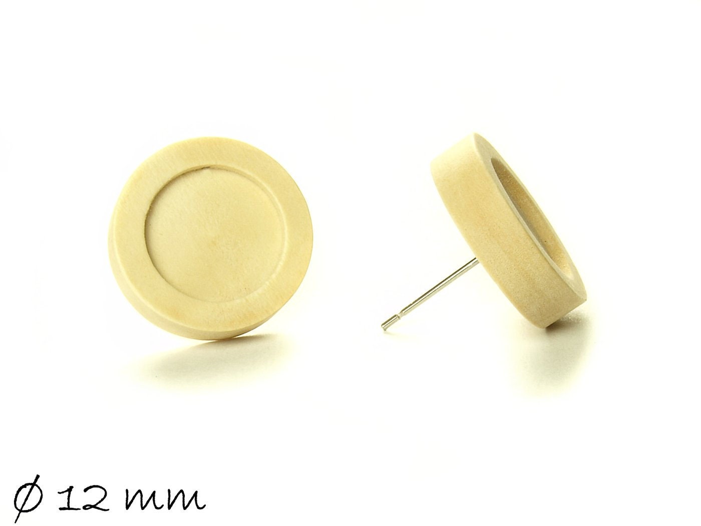 4 Stück Holz Ohrstecker hellbraun Rohling Fassung, 12 mm Ohrringe