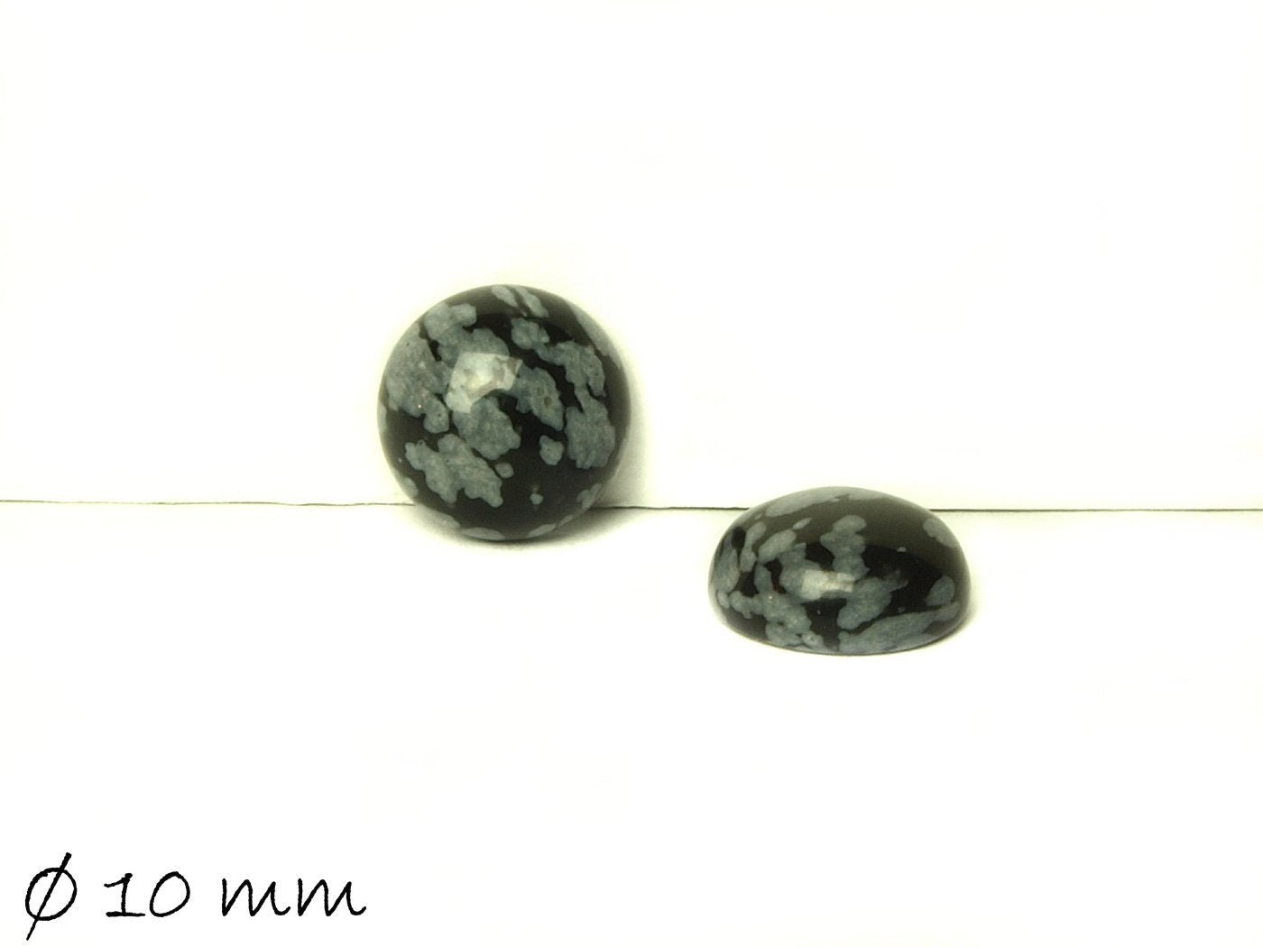 2 Stück Edelstein Cabochons, Schneeflocken Obsidian, 10 mm