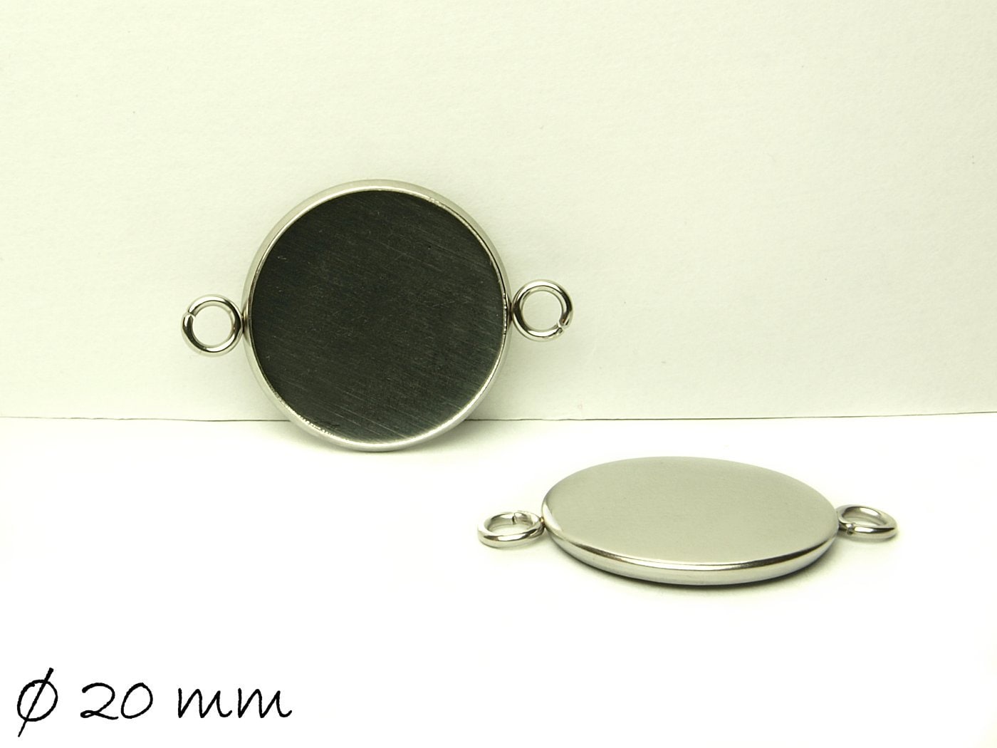 2 Stück Verbinder mit Fassung für Cabochons, Doppelöse, Edelstahl, Silber, 20 mm