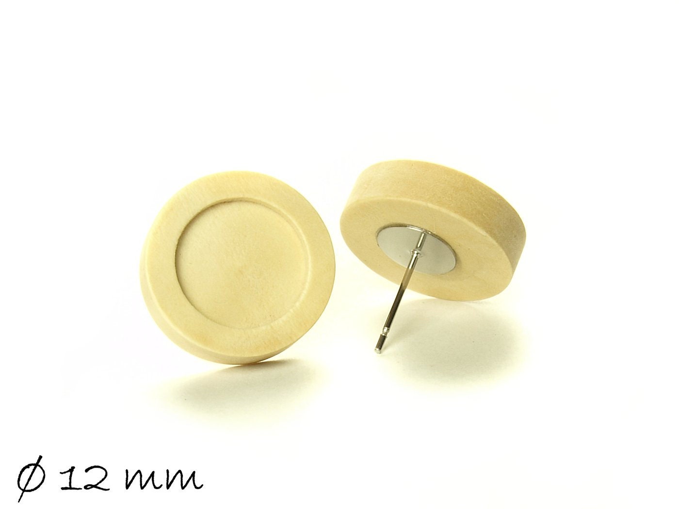 4 Stück Holz Ohrstecker hellbraun Rohling Fassung, 12 mm Ohrringe