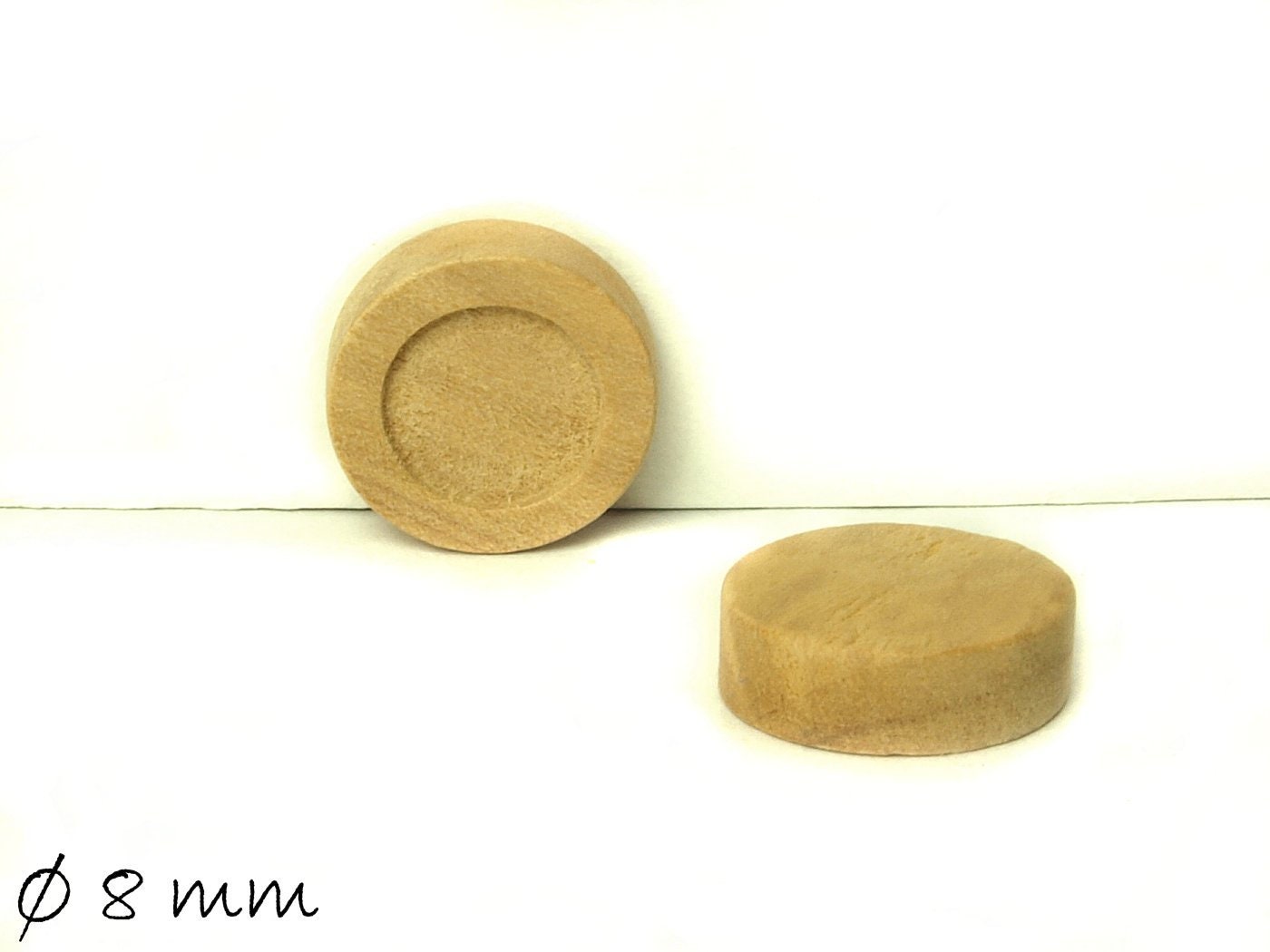2 Stück Anhänger mit Fassungen für Cabochons aus Holz, 8 mm, hellbraun