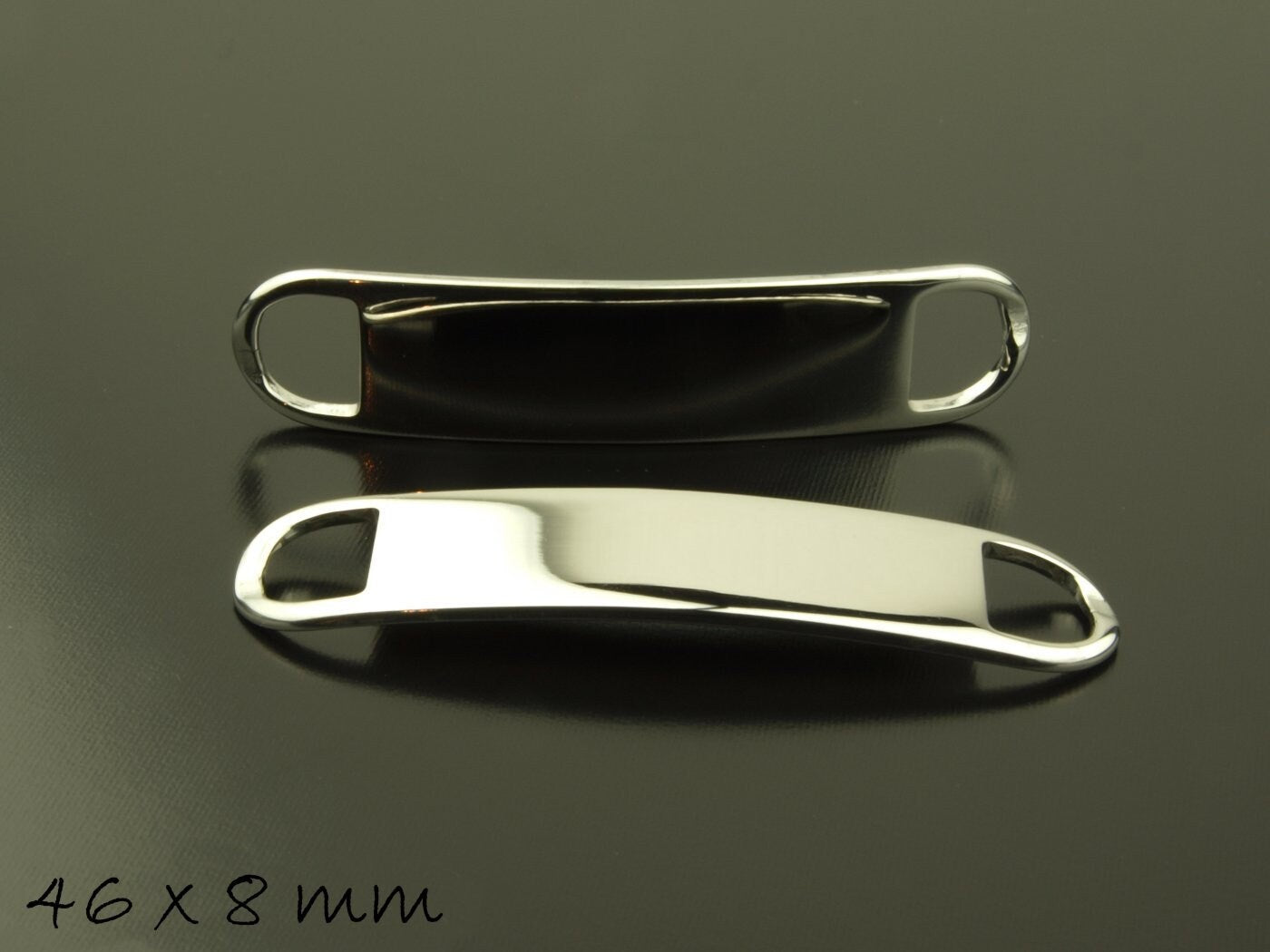 2 Stück Verbinder Stempel Plättchen aus Edelstahl in silber, 46 x 8 mm