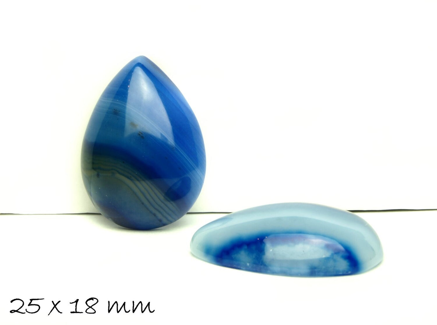 1 Stück Edelstein-Cabochon Tropfen Achat, 25 x 18 mm, blau-weiß