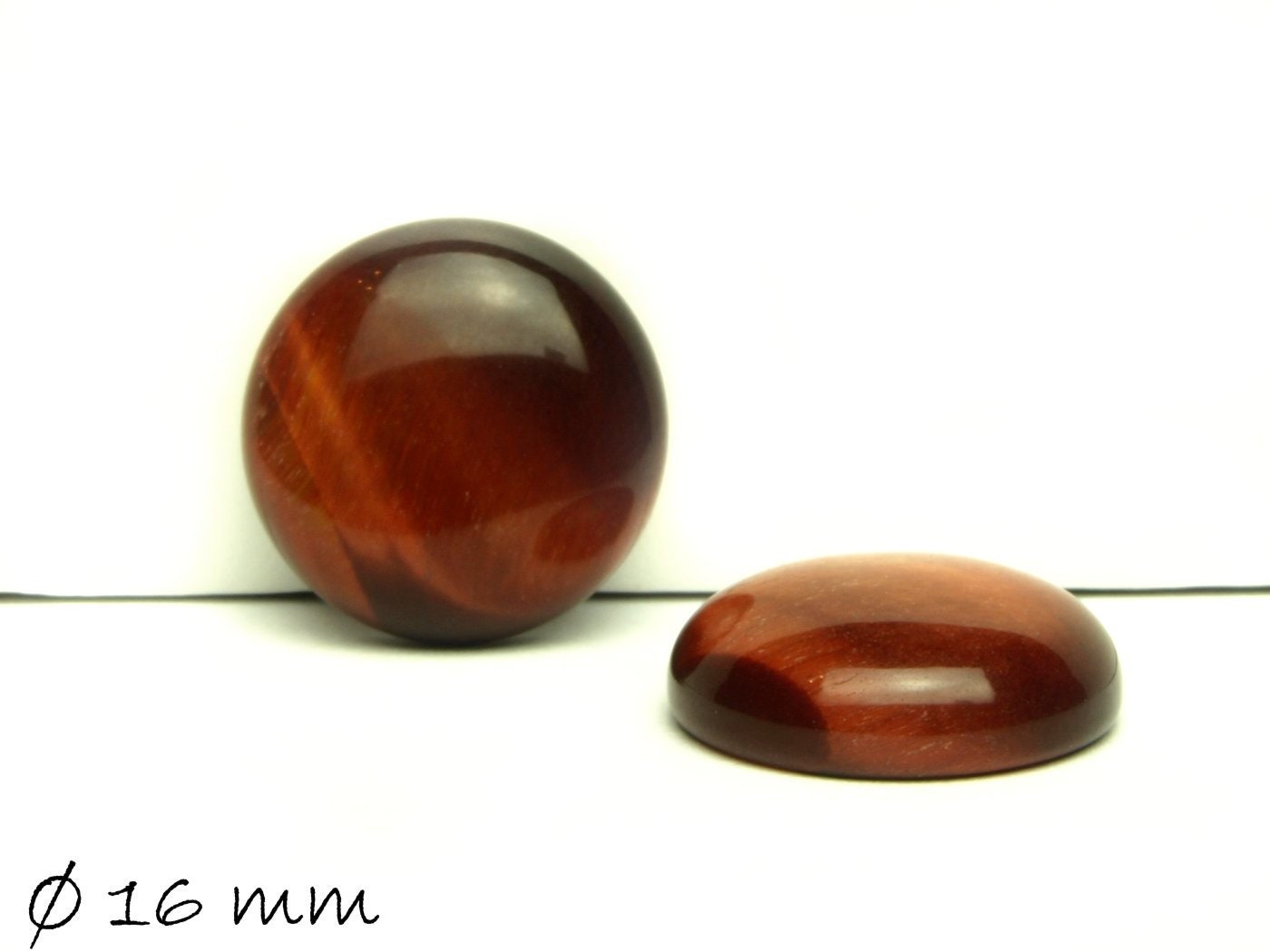 2 Stück Edelstein Cabochons, roter Tigerauge, Ø 16 mm