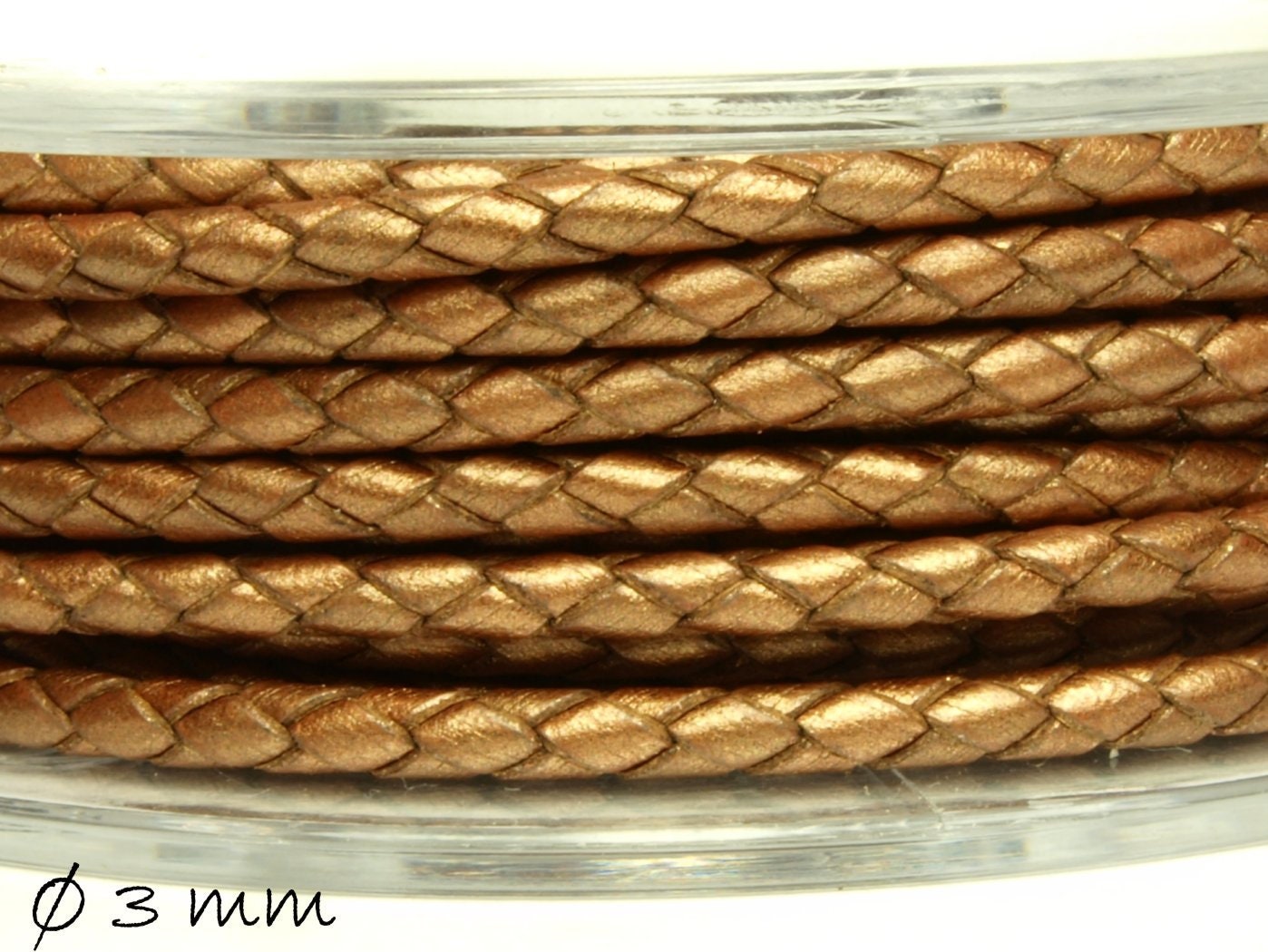 3,00EUR/m - 2 m Lederband geflochten gold-braun, 3 mm, Echtleder