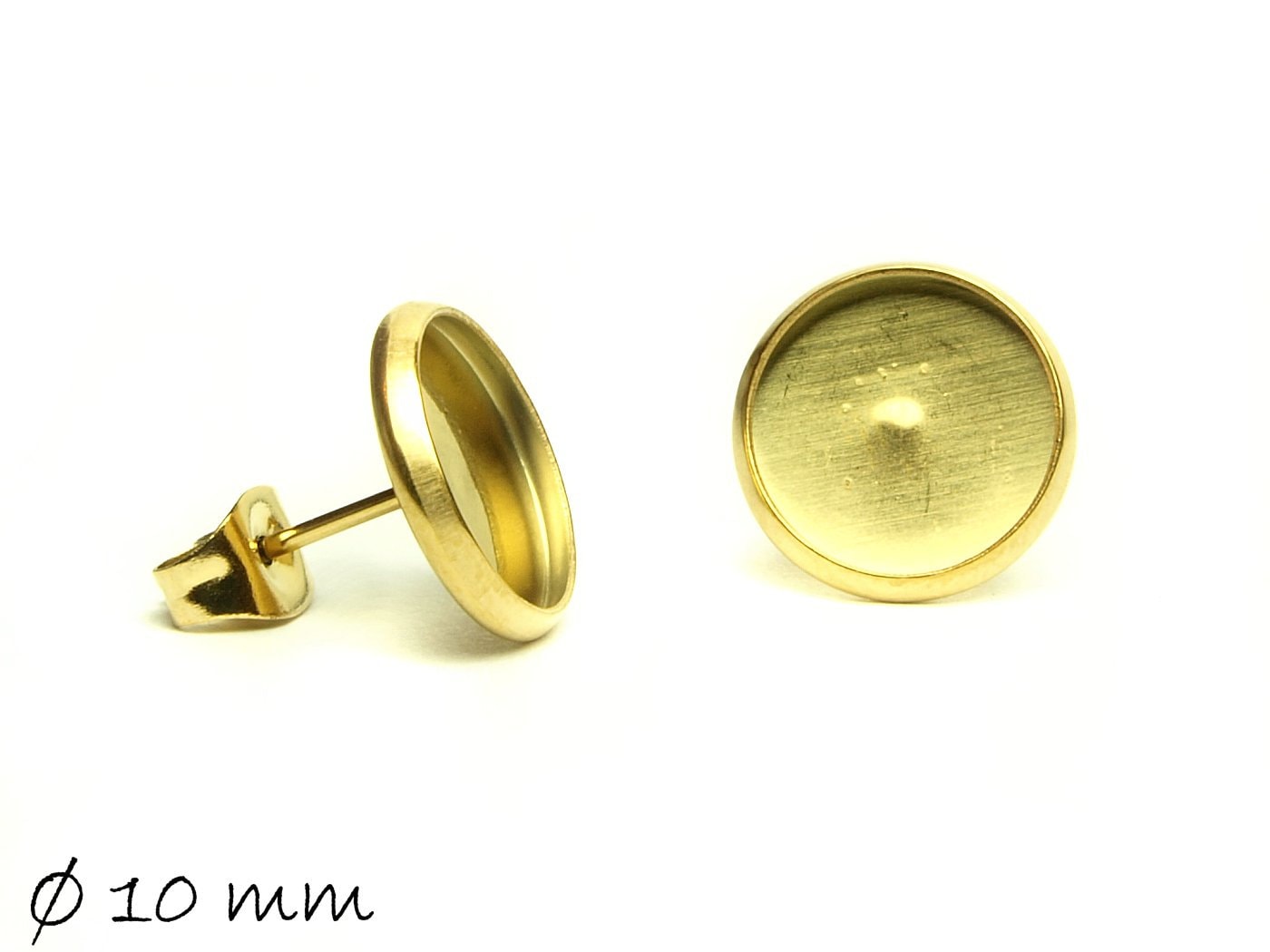 10 Stück Edelstahl Ohrstecker Rohling Fassung, 10 mm Ohrringe, golden
