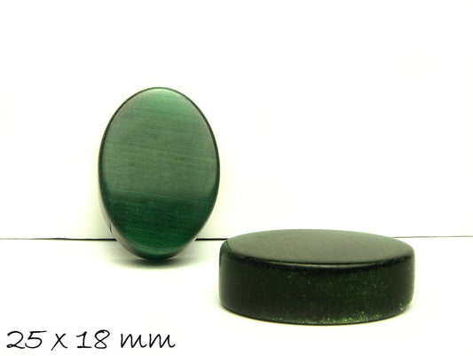 2 Stück ovale Cateye Glas Cabochons, 25 x 18 mm, grün